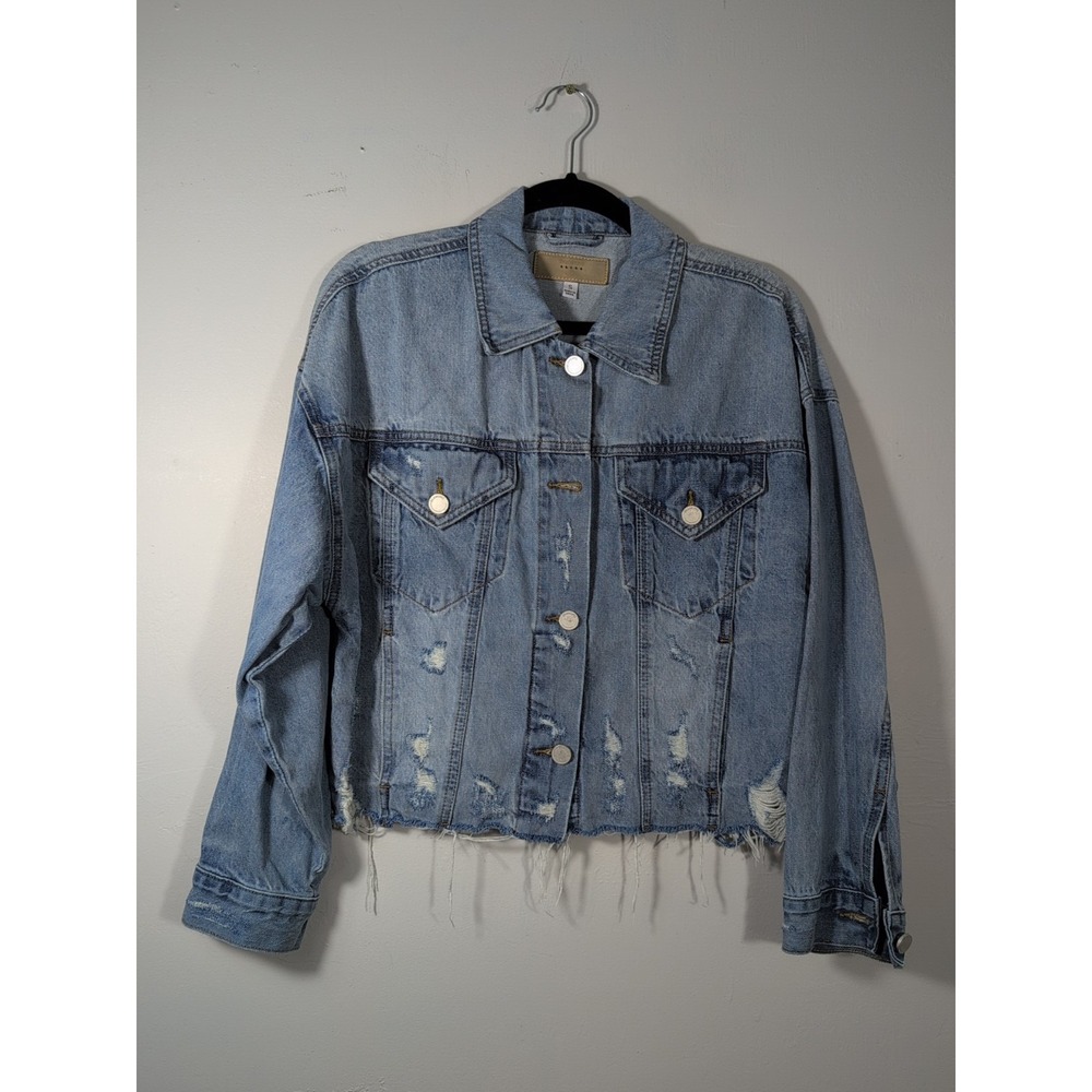 BLANKNYC Distressed Denim Jacket Raw Hem Size Small